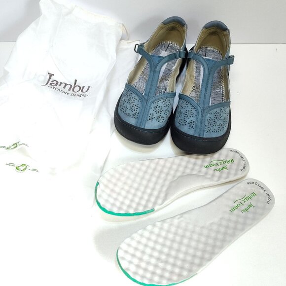 Jambu Creek Denim Daffodil Classic T-Strap Flats Mary Janes 8.5M Adjustable EUC - Picture 5 of 12